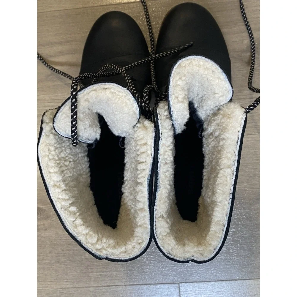 Sorel Joan of Arctic Wedge Black Leather Shearling Winter Snow Boots Women's 8.5